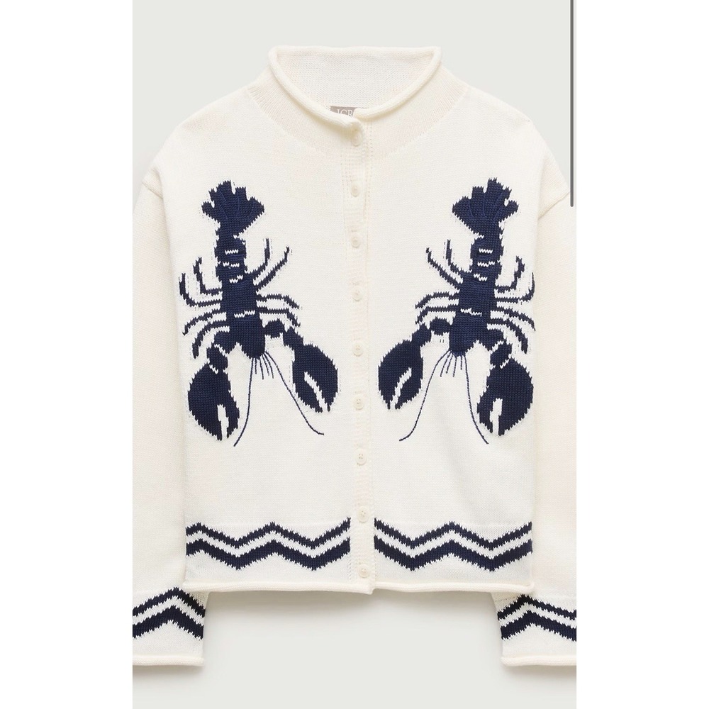J. Crew S 2025 Rollneck™ cardigan with lobster intarsia CT963 $198 - Picture 3 of 8
